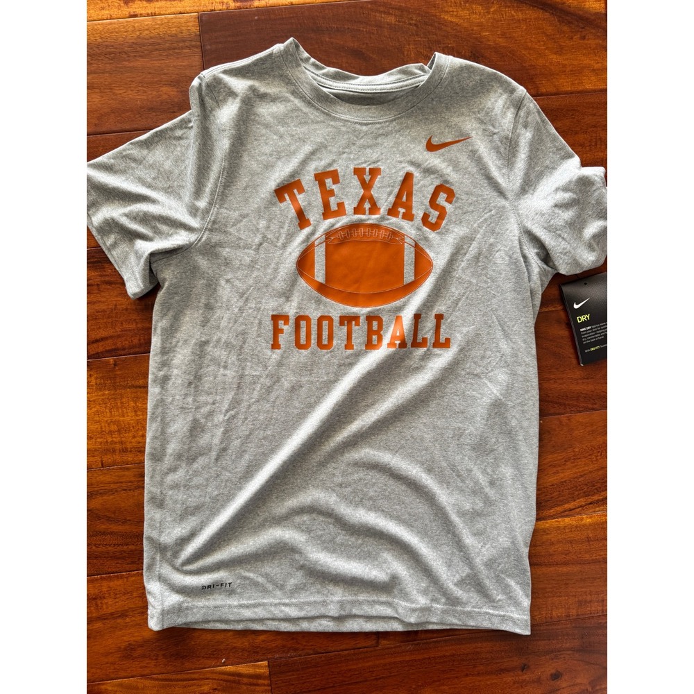 Nike Dri Fit Texas Longhorns Football T Shirt Kids XL Gray Orange Athletic
